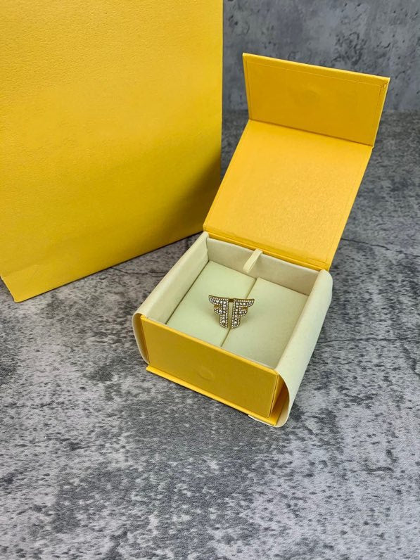 Fendi FF Logo Gold Diamond Ring