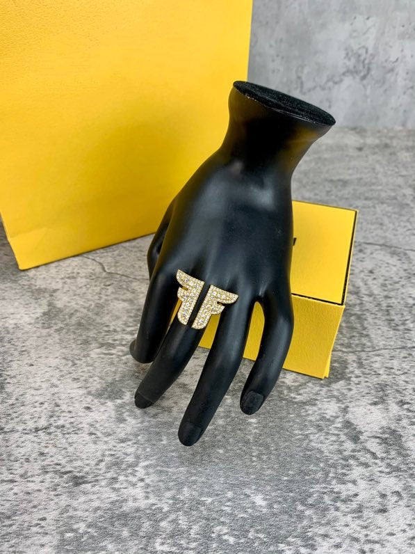 Fendi FF Logo Gold Diamond Ring