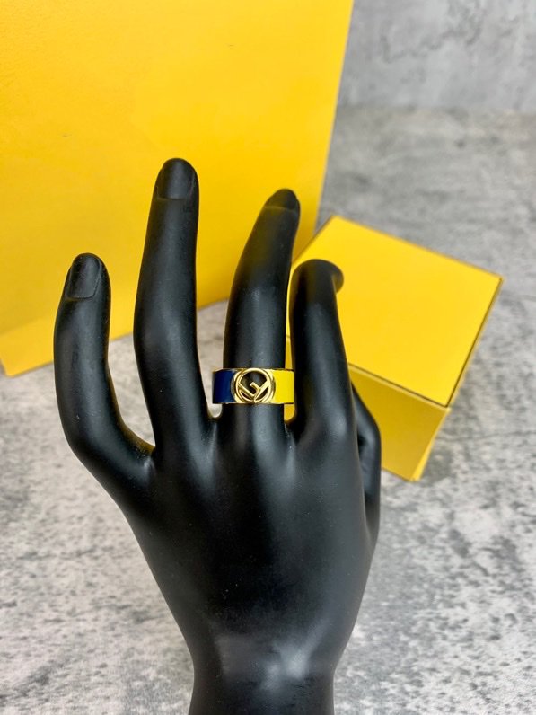 Fendi F Logo Gold Blue&Yellow Ring