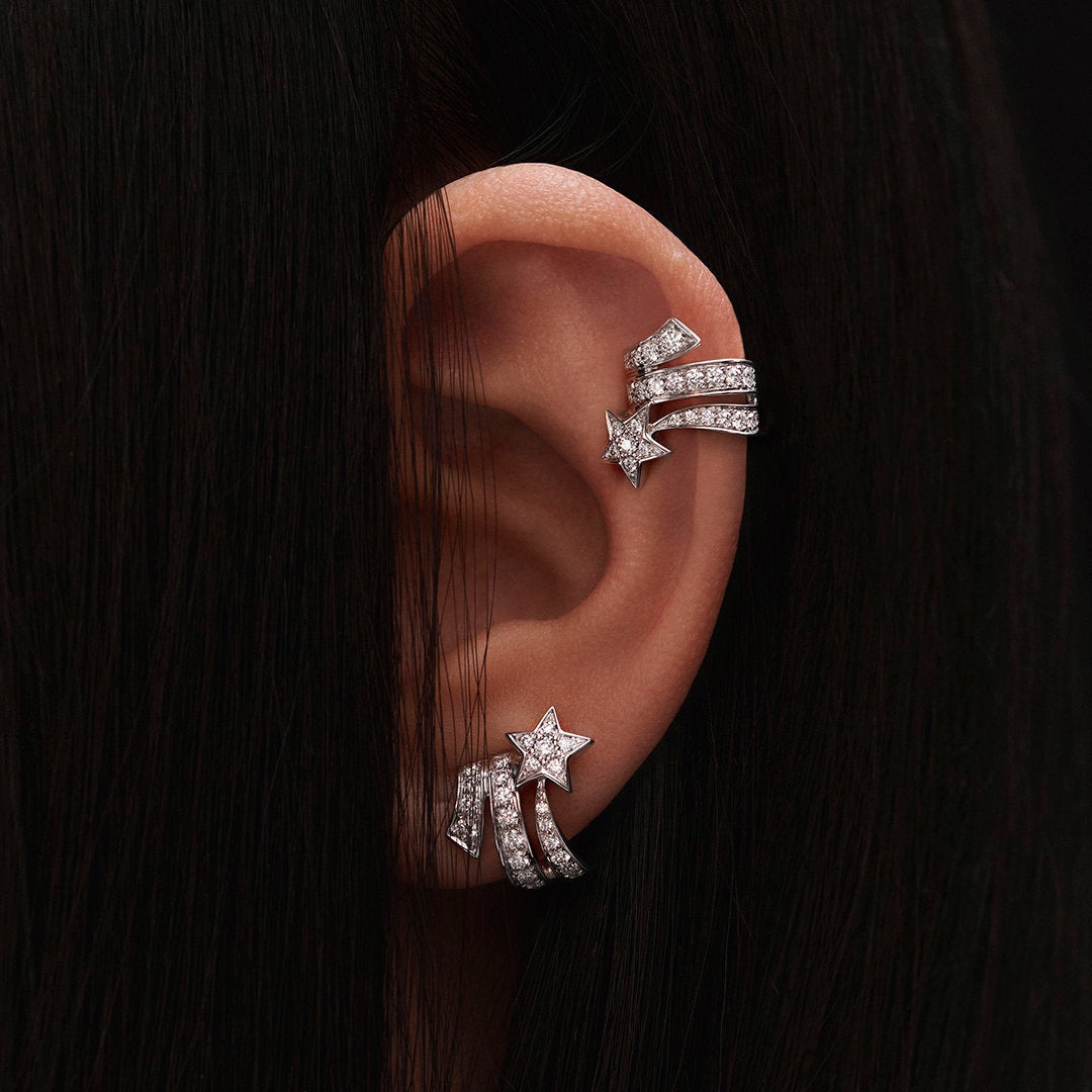 Chanel Star Double Row Cubic Zirconia Silver Earrning