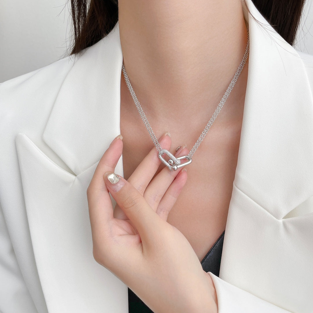 Tiffany Hardwear Cubic Zirconia Pendant Double Chain Necklace