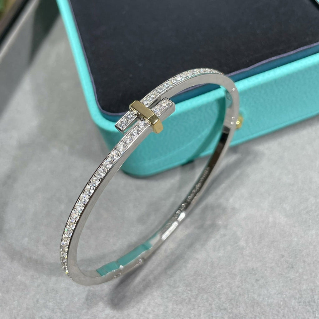 Tiffany Edge Cubic Zirconia Gold Silver Bracelet
