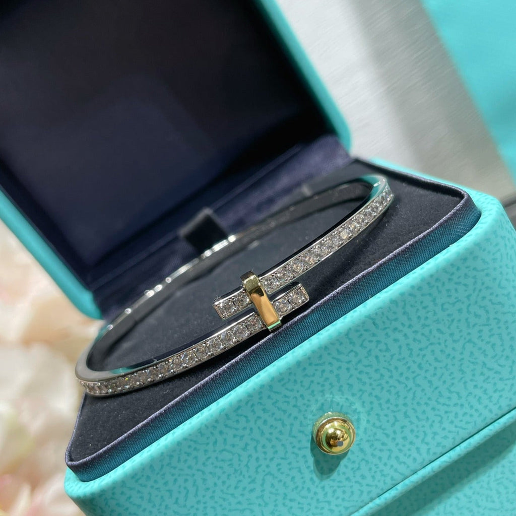 Tiffany Edge Cubic Zirconia Gold Silver Bracelet
