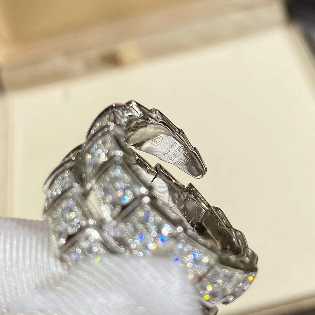 Bvlgari Serpenti Double Ring Silver Cubic Zirconia Paved