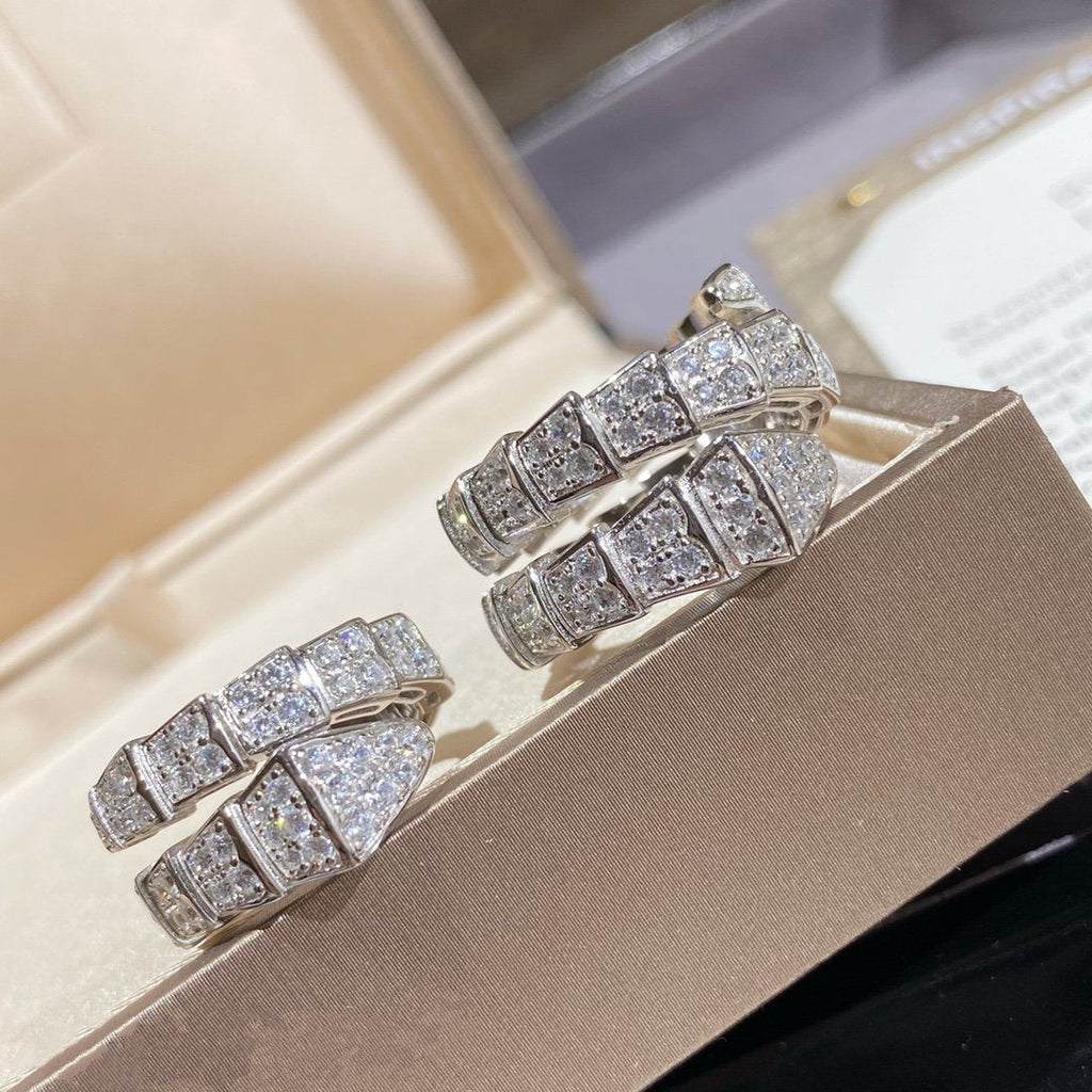 Bvlgari Serpenti Double Ring Silver Cubic Zirconia Paved