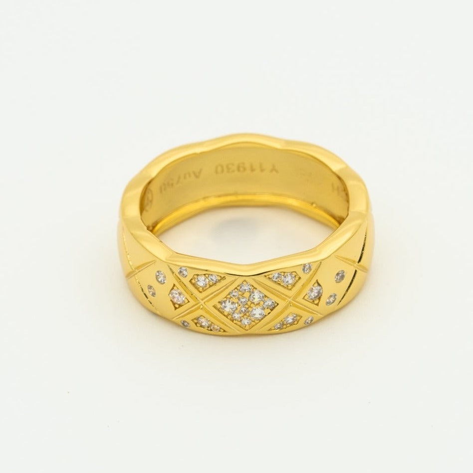 Chanel Crush Ring 6.8MM Gold Cubic Zirconia Quilted