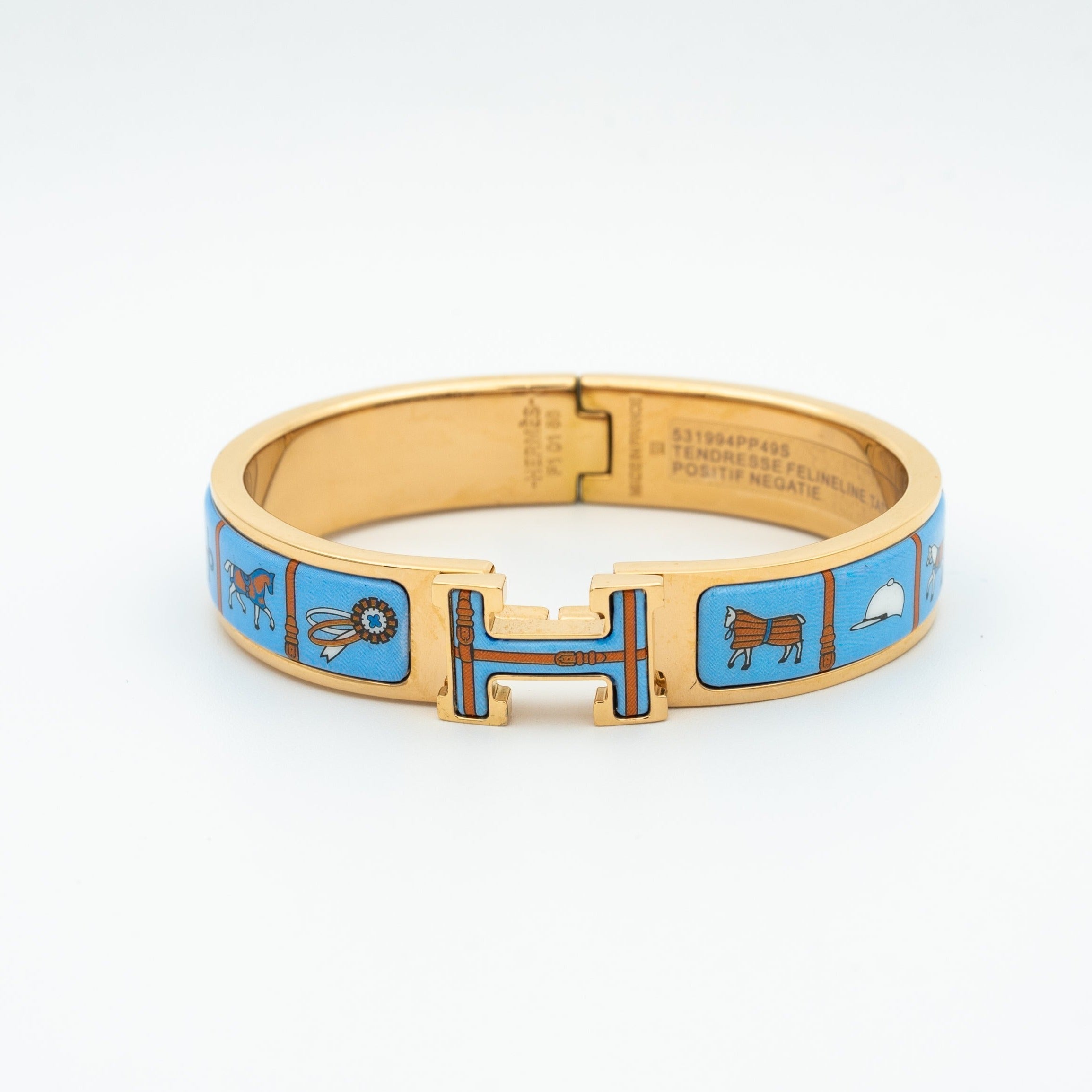 Hermes H Pink Gold Bracelet Blue Ceramic