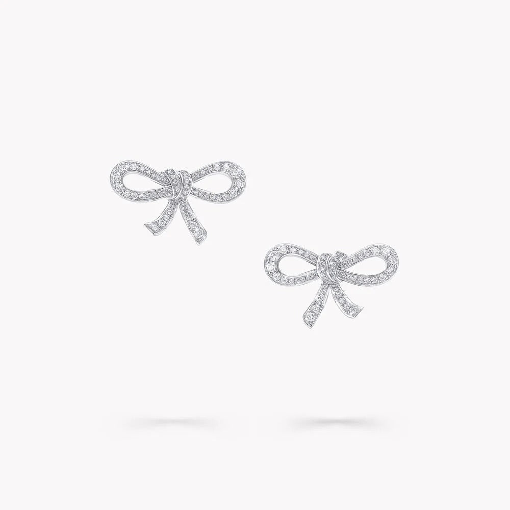 Graff Tilda Bow Mini Silver Diamond Stud Earrings
