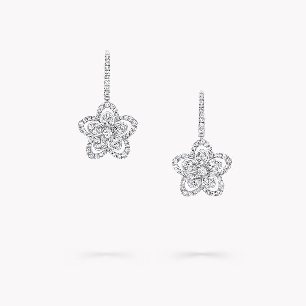 Graff Wild Flower Silver Diamond Earrings