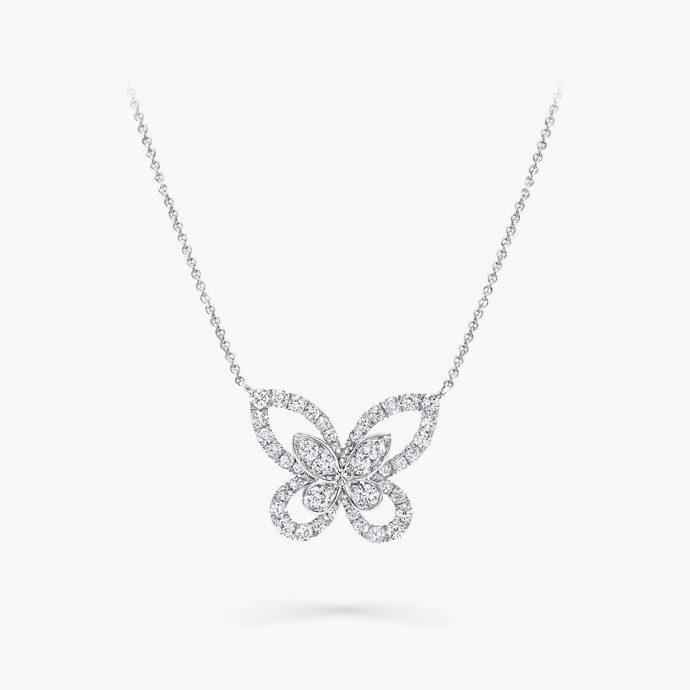 Graff Butterfly Silhouette Silver Cubic Zirconia Necklace