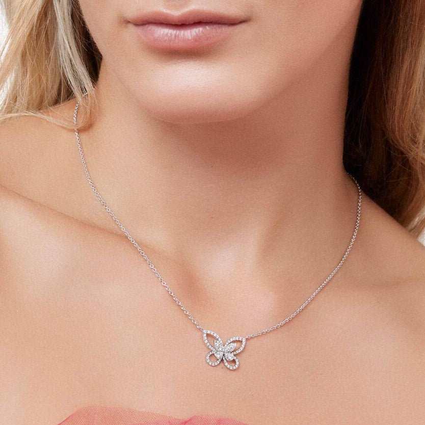 Graff Butterfly Silhouette Silver Cubic Zirconia Necklace