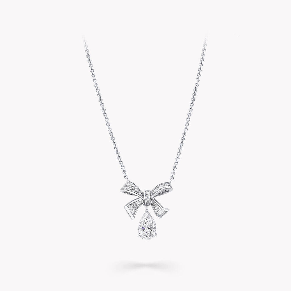 Graff Tilda Bow Baguette Cut Silver Cubic Zirconia Drop Necklace