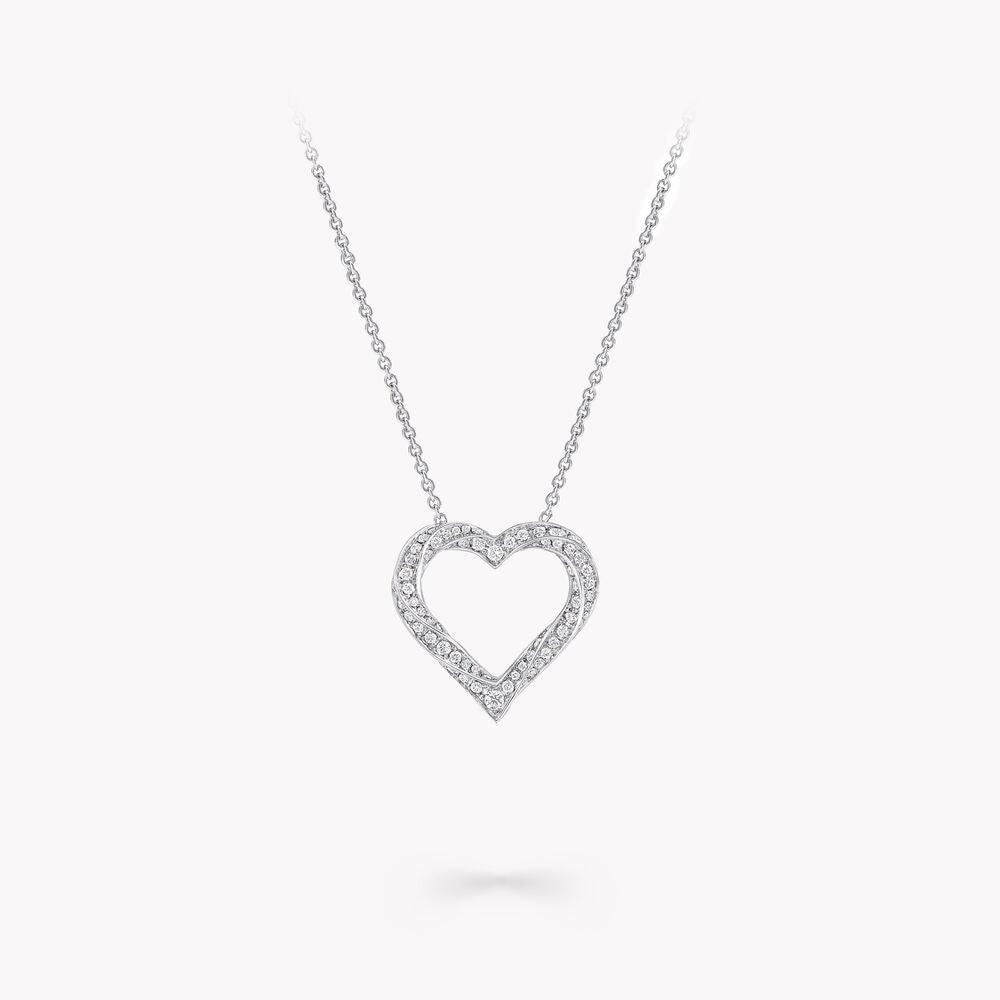 Graff Spiral Heart Silhouette Paved Silver Cubic Zirconia Necklace