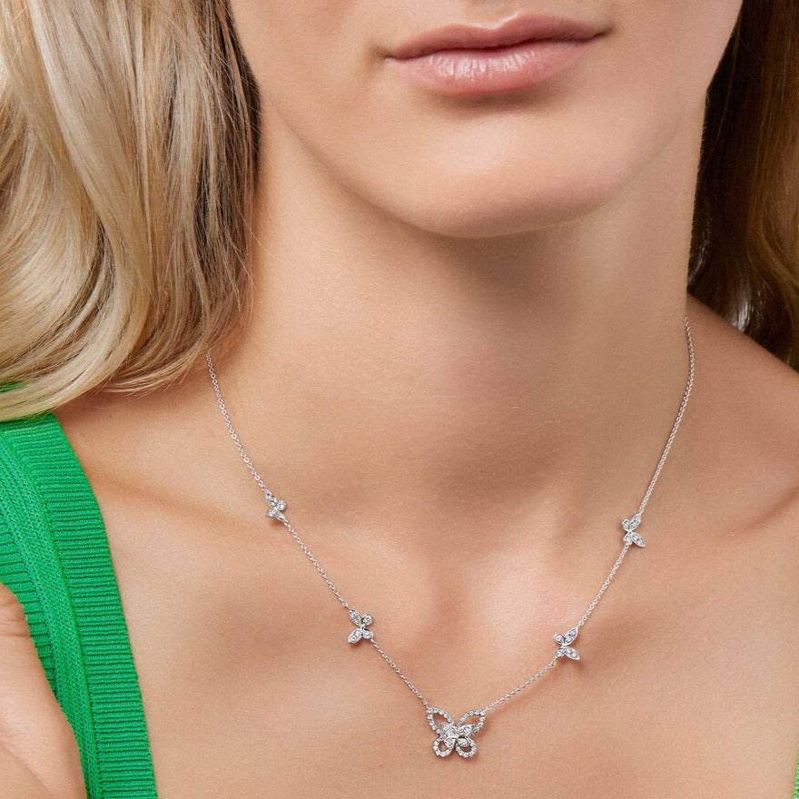Graff Multi Butterfly Silhouette Silver Cubic Zirconia Necklace