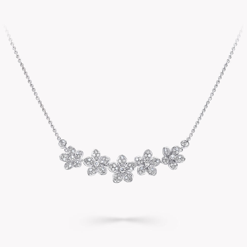 Graff Wild Flower Silver Cubic Zirconia Line Necklace