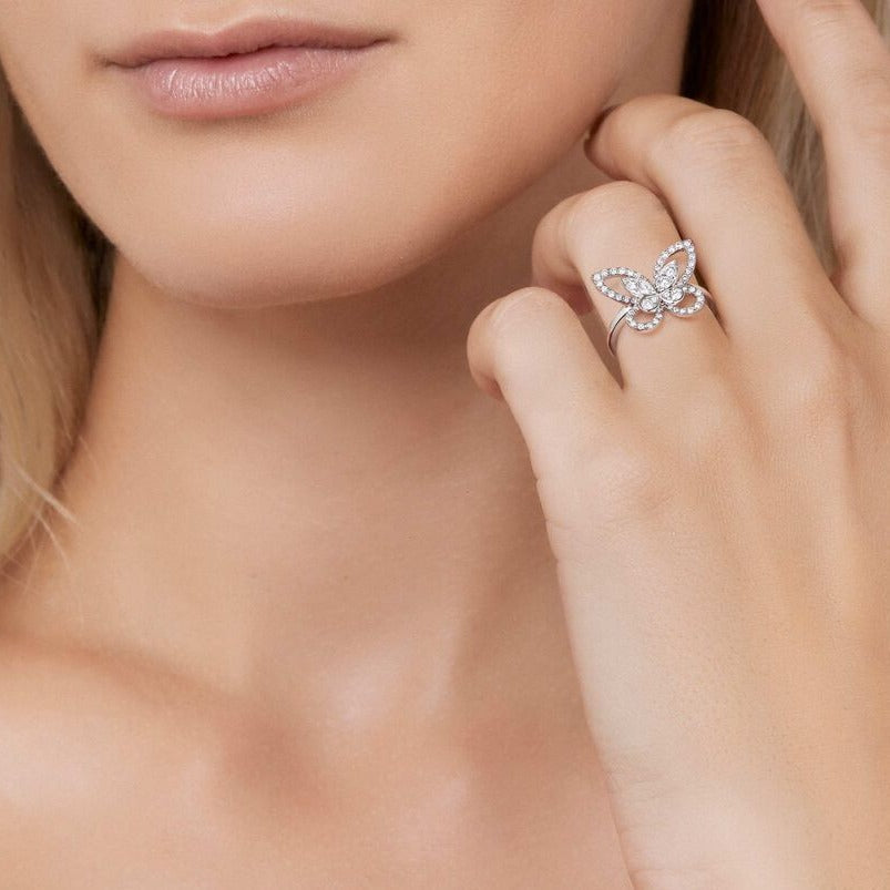 Graff Butterfly Silhouette Silver Cubic Zirconia Ring