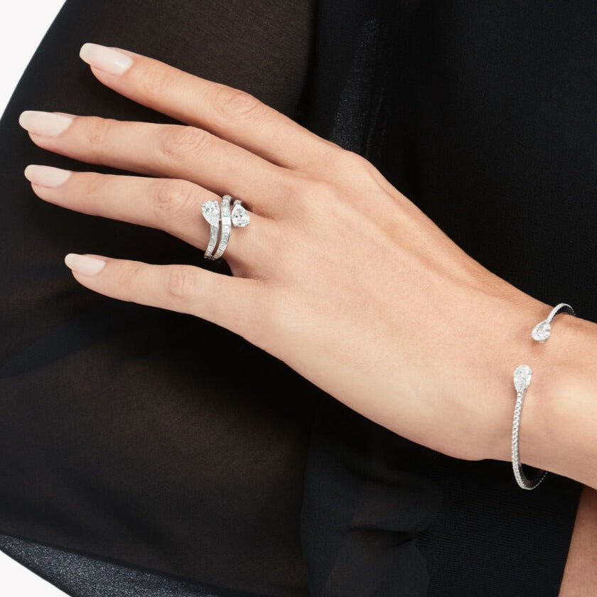 Graff Duet Triple Row Silver Cubic Zirconia Ring