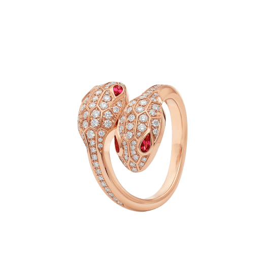 Bvlgari Serpenti Ring Pink Cubic Zirconia Double Snake