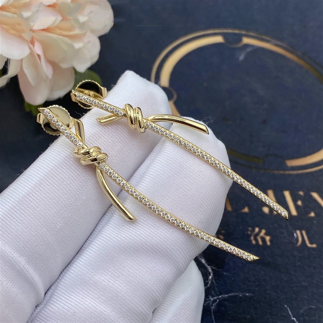 Tiffany Knot Drop Earrings in Yellow Gold with Cubic Zirconia