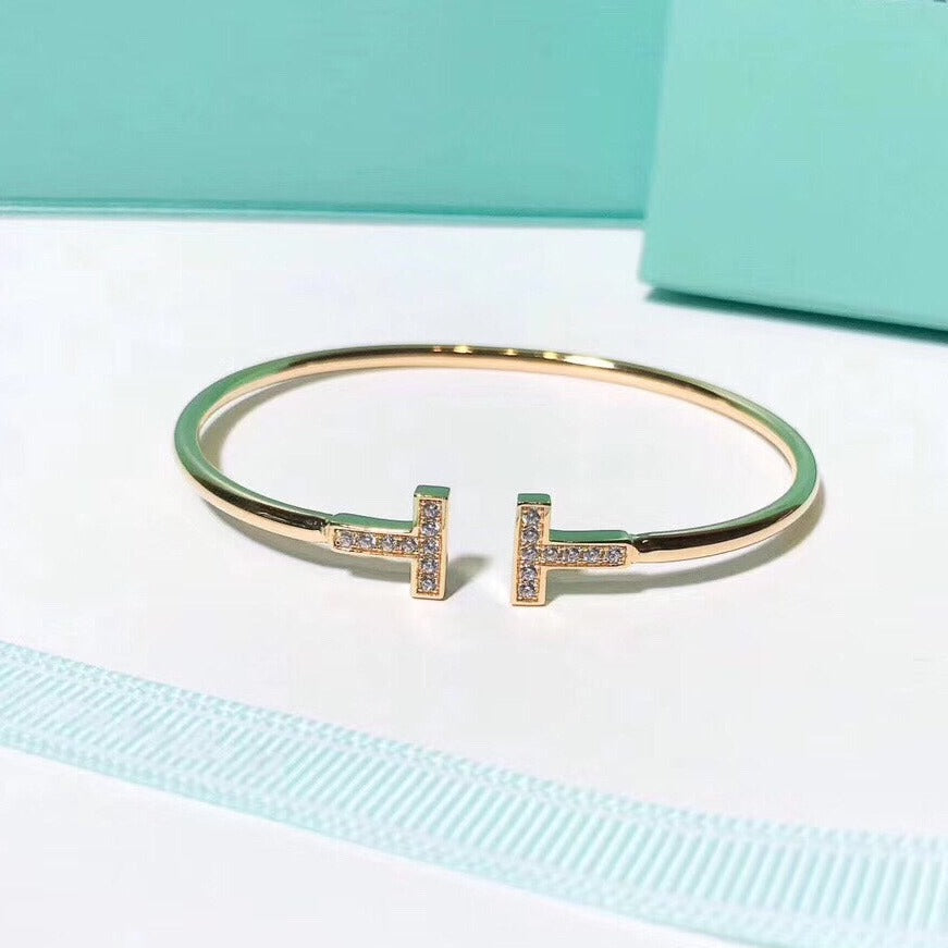 Tiffany T Bracelet 1.8MM Gold Cubic Zirconia