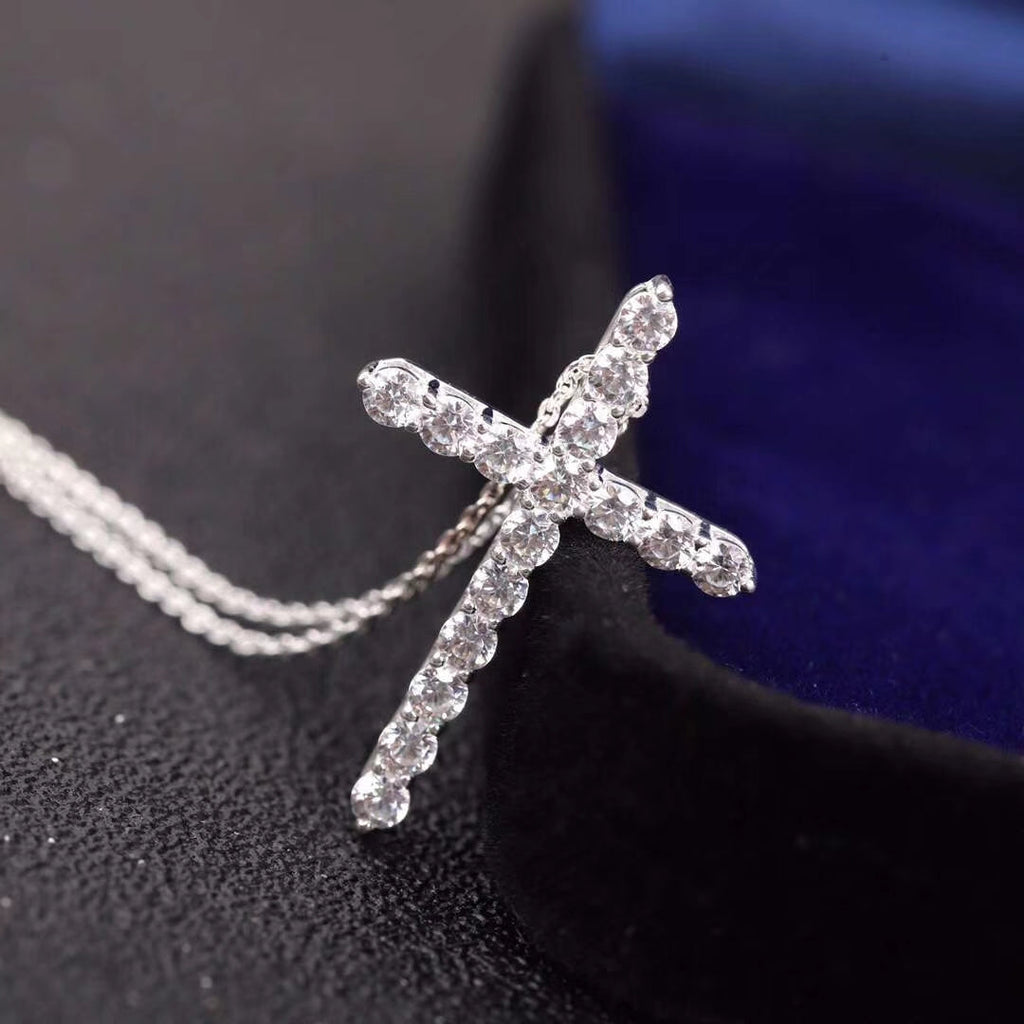 Tiffany Moissanite Stone Cross Pendant Necklace Simulated Cubic Zirconia Cross Choker