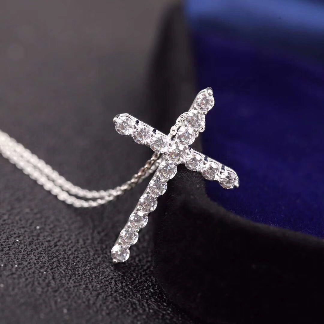 Tiffany Moissanite Stone Cross Pendant Necklace Simulated Cubic Zirconia Cross Choker
