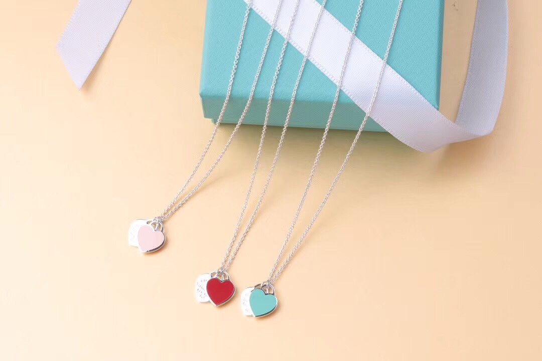 Tiffany Double Heart Tag Pendant Silver Mini Necklace