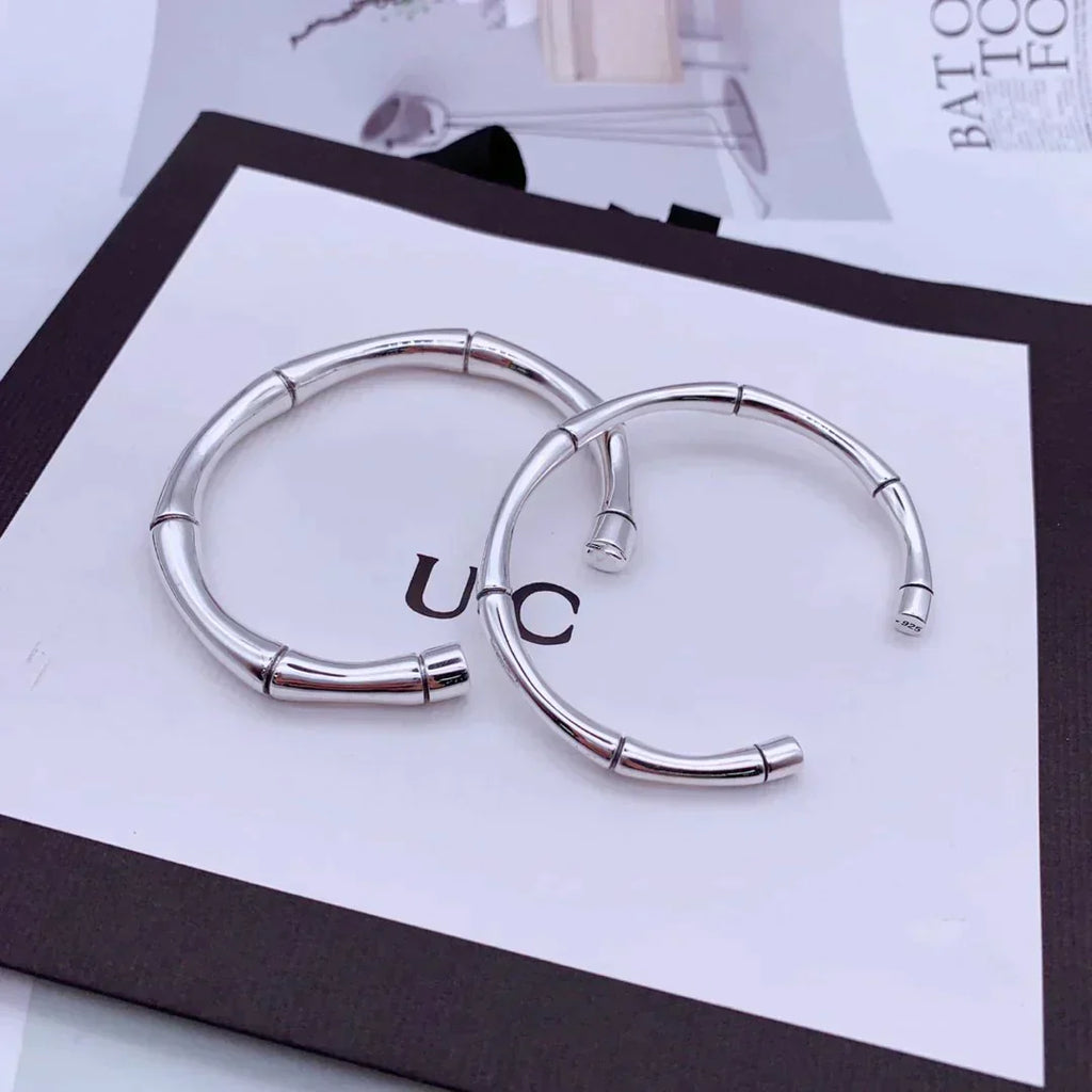 Gucci Sterling Silver High Bamboo Open Bracelet