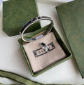 Gucci GG Interlocking G Enamel Cuff Bracelet Silver & Black