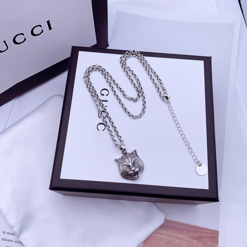 Gucci Sterling Silver Tiger Head Pendant Necklace Unique