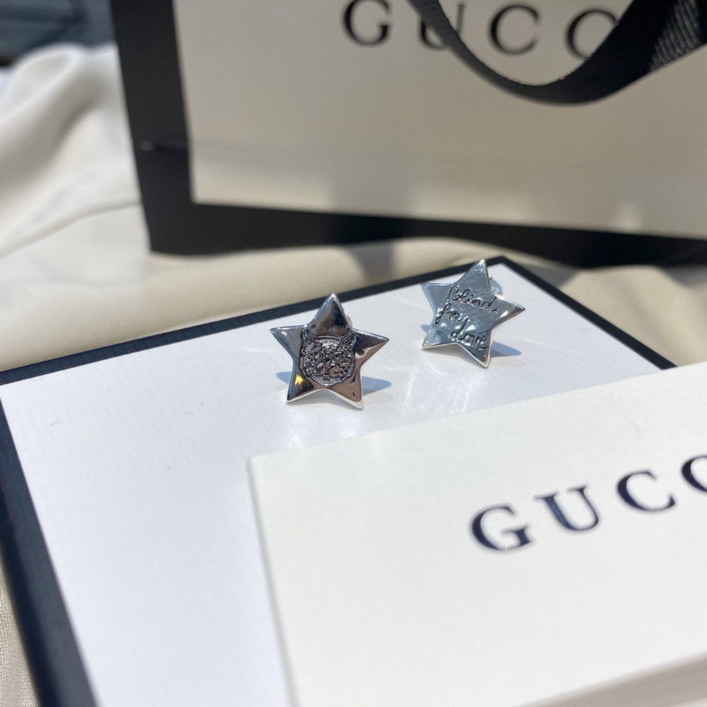 Gucci GG Silver Blind for Love Star Earrings