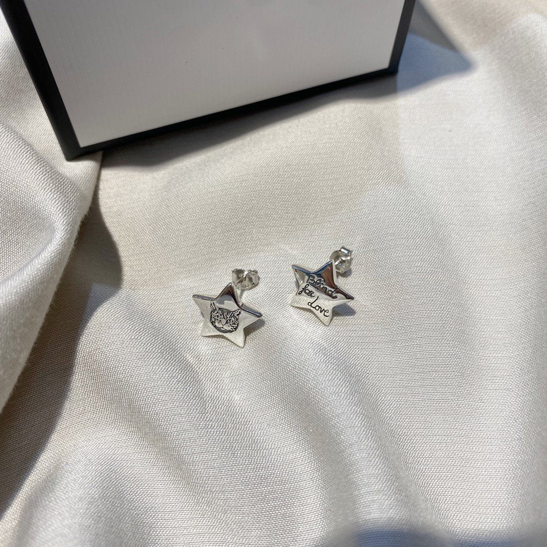 Gucci GG Silver Blind for Love Star Earrings