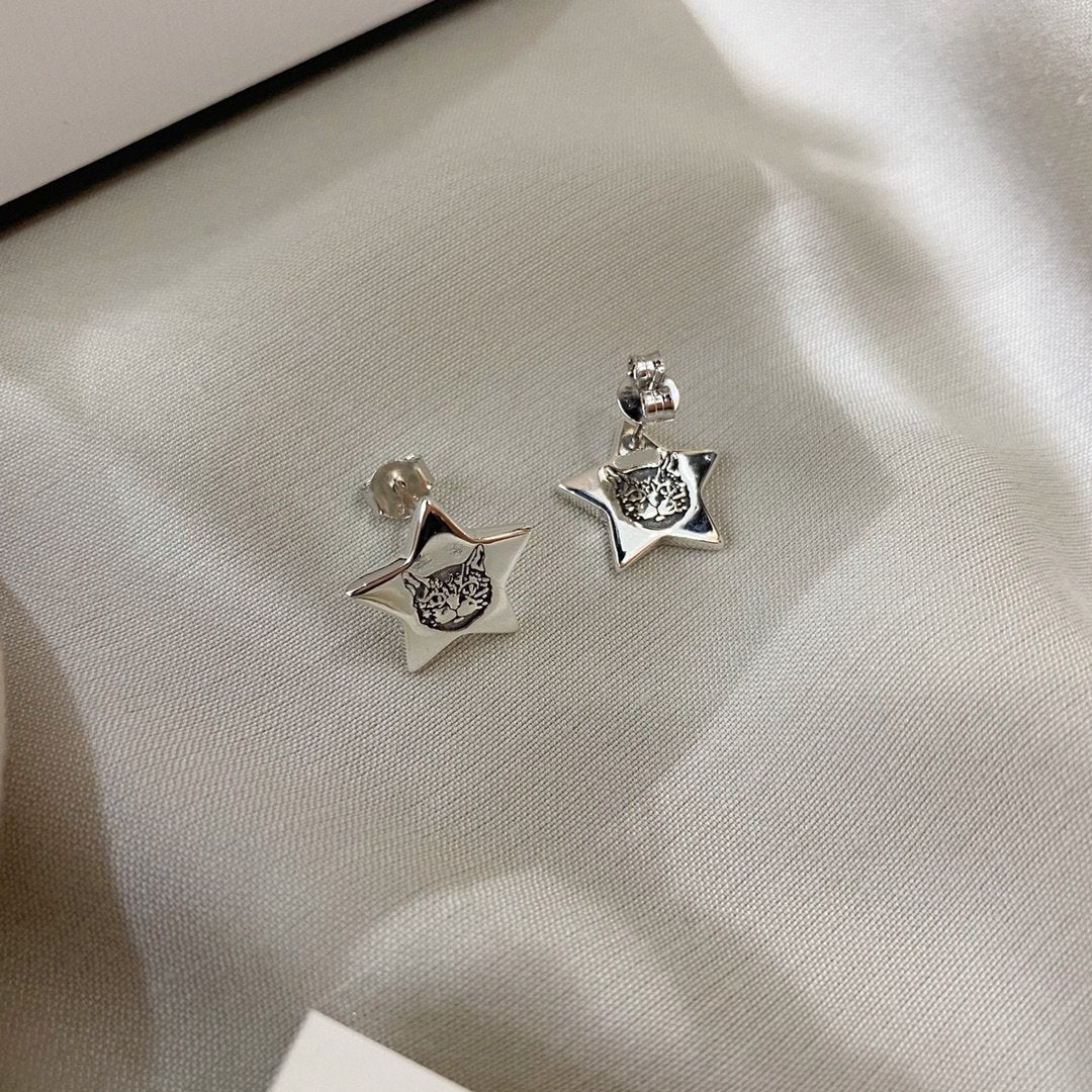 Gucci GG Silver Blind for Love Star Earrings