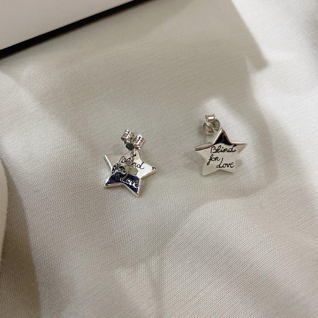 Gucci GG Silver Blind for Love Star Earrings