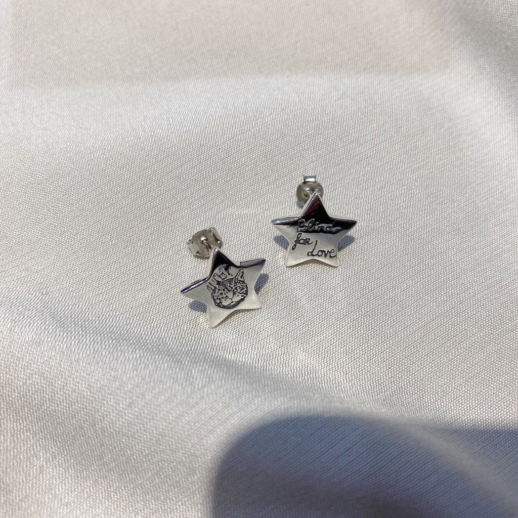 Gucci GG Silver Blind for Love Star Earrings