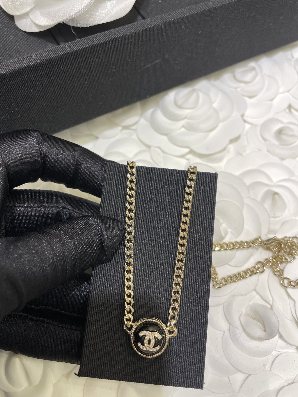 Chanel Double C Onyx Necklace Gold Diamond