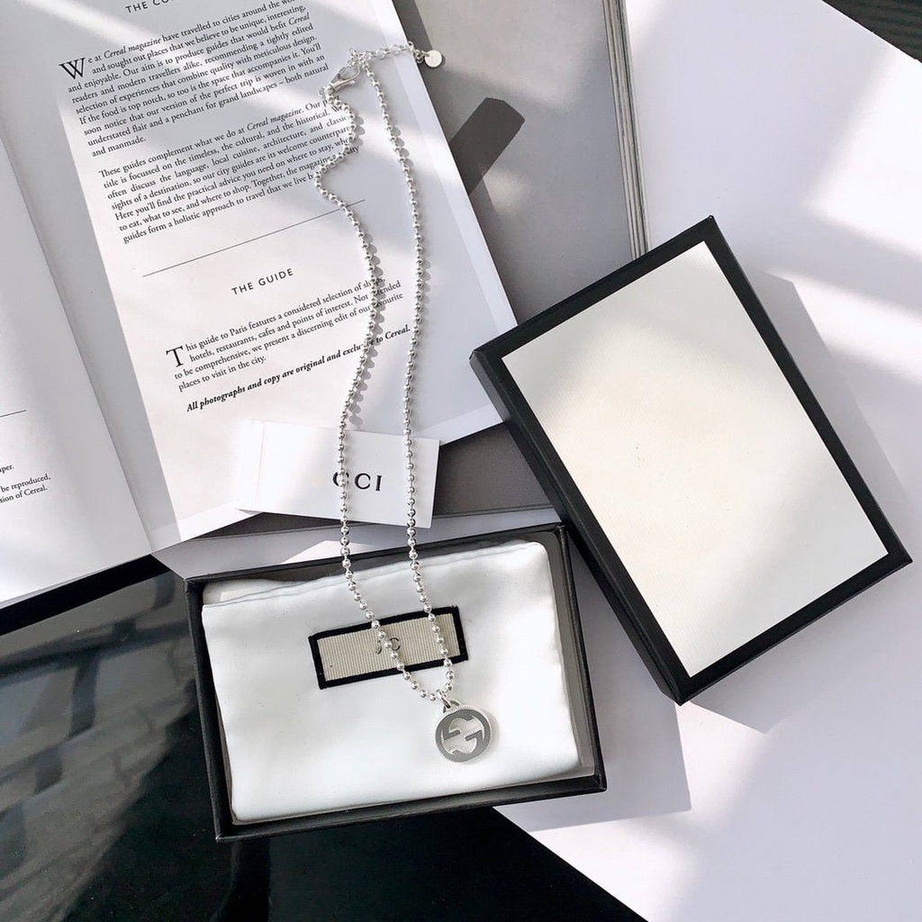 Gucci Interlocking Necklace G Pendant Sterling Silver