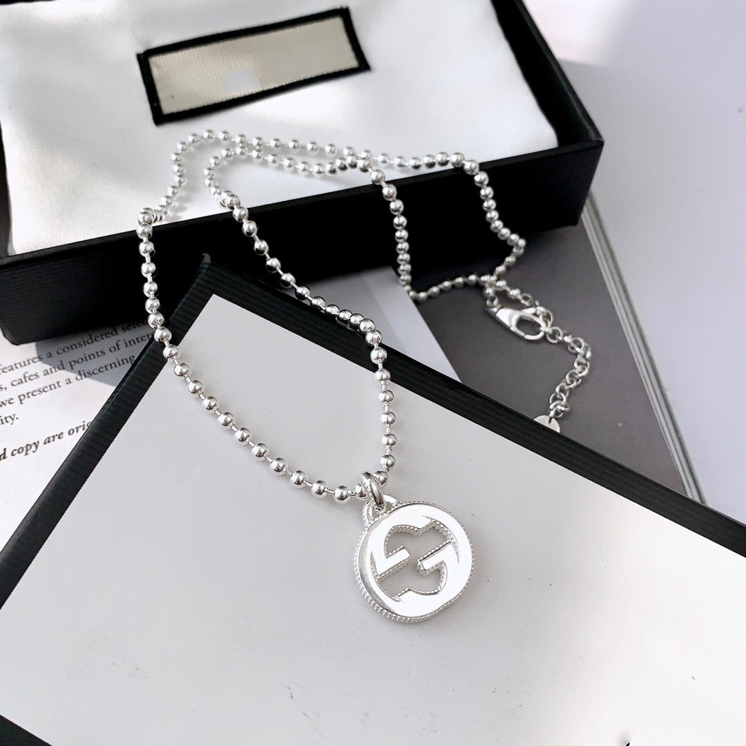 Gucci Interlocking Necklace G Pendant Sterling Silver