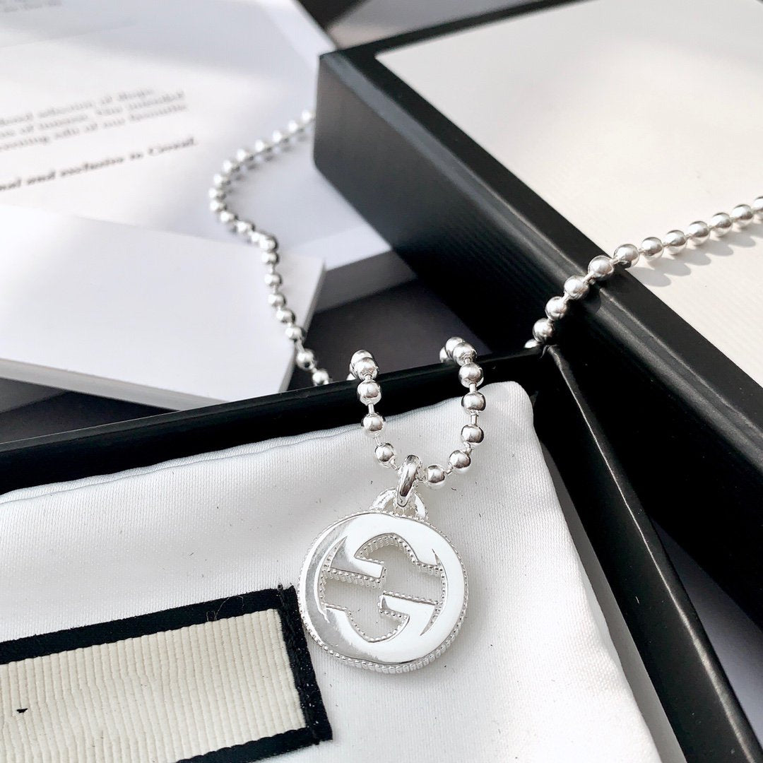 Gucci Interlocking Necklace G Pendant Sterling Silver