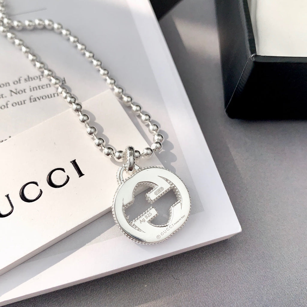 Gucci Interlocking Necklace G Pendant Sterling Silver