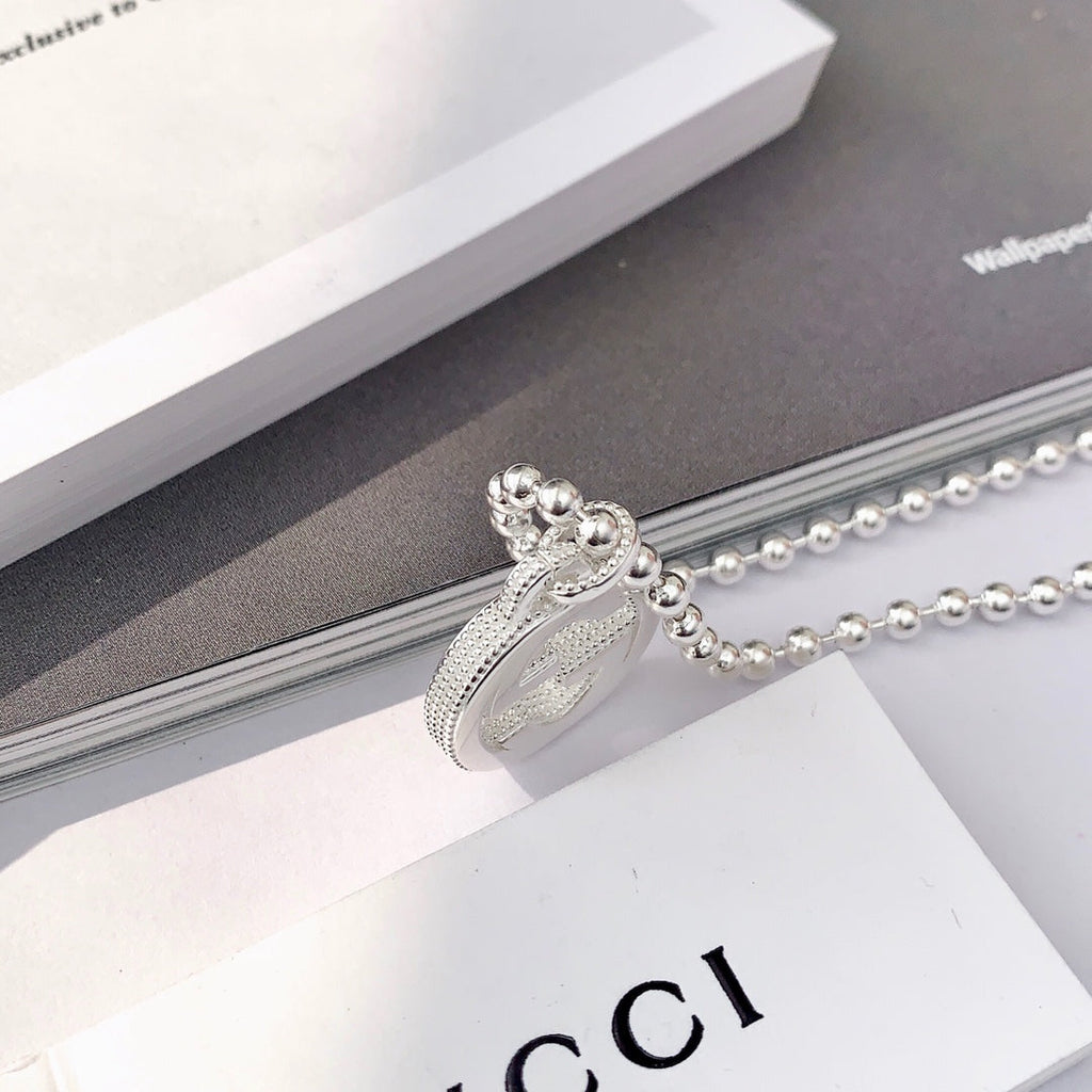 Gucci Interlocking Necklace G Pendant Sterling Silver