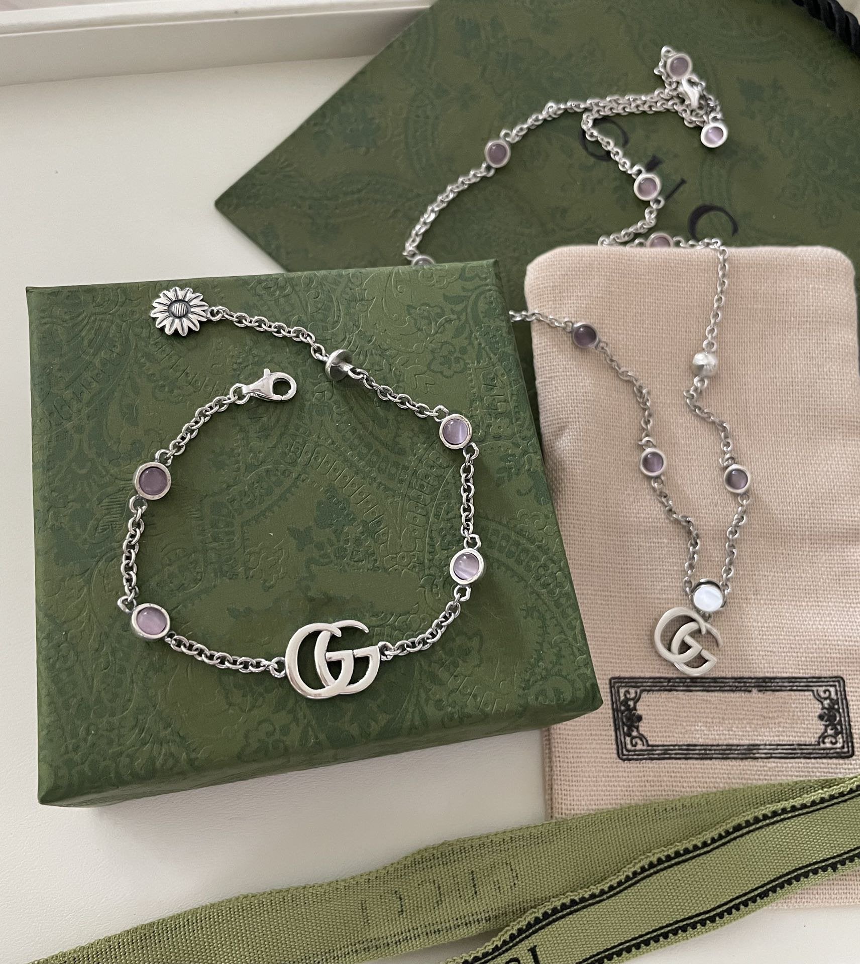 Gucci GG Double G Mother of Pearl Necklace