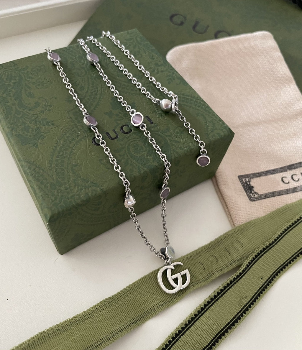 Gucci GG Double G Mother of Pearl Necklace