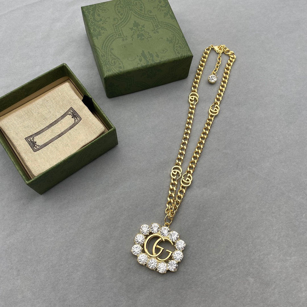 Gucci GG Double G Crystal Necklace