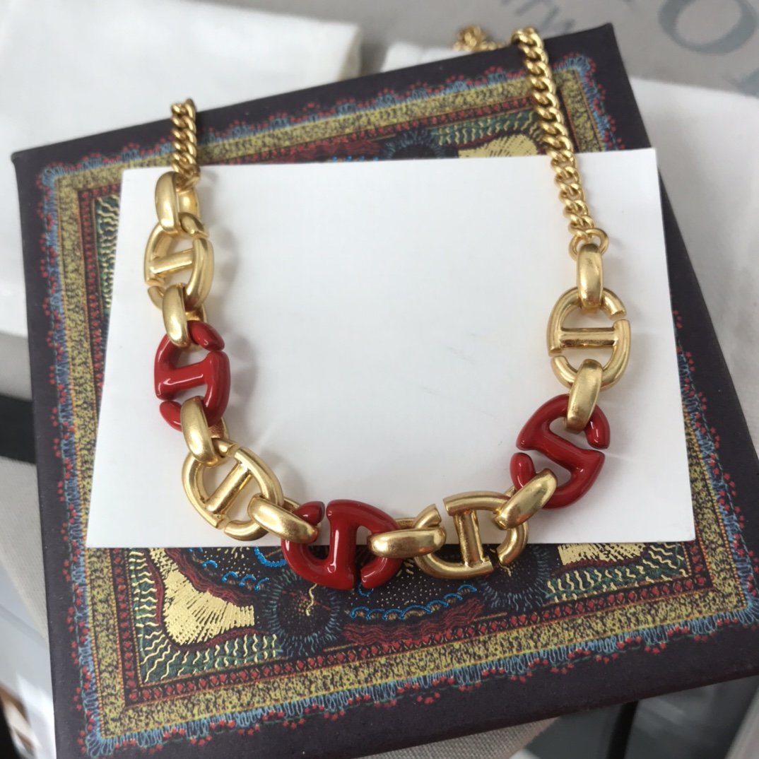 Dior Women CD Navy Necklace Gold-Finish Metal