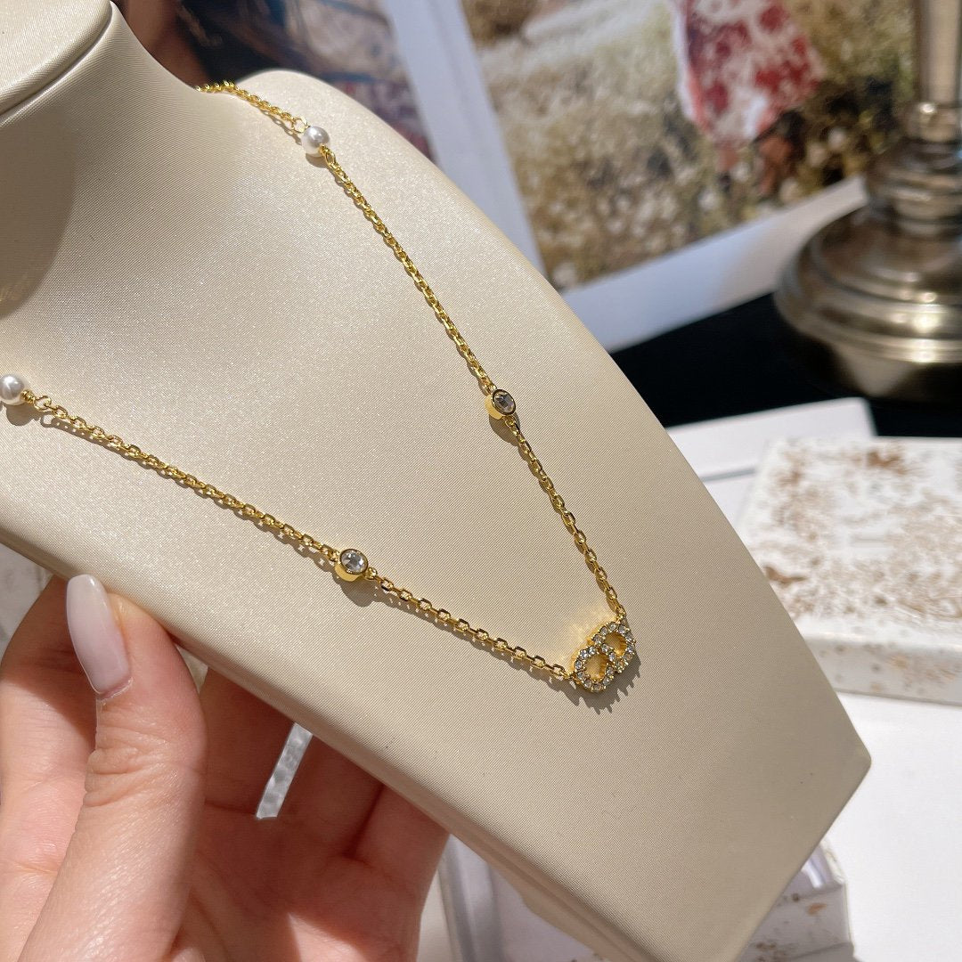 Dior Clair D Lune Necklace Pearl Gold