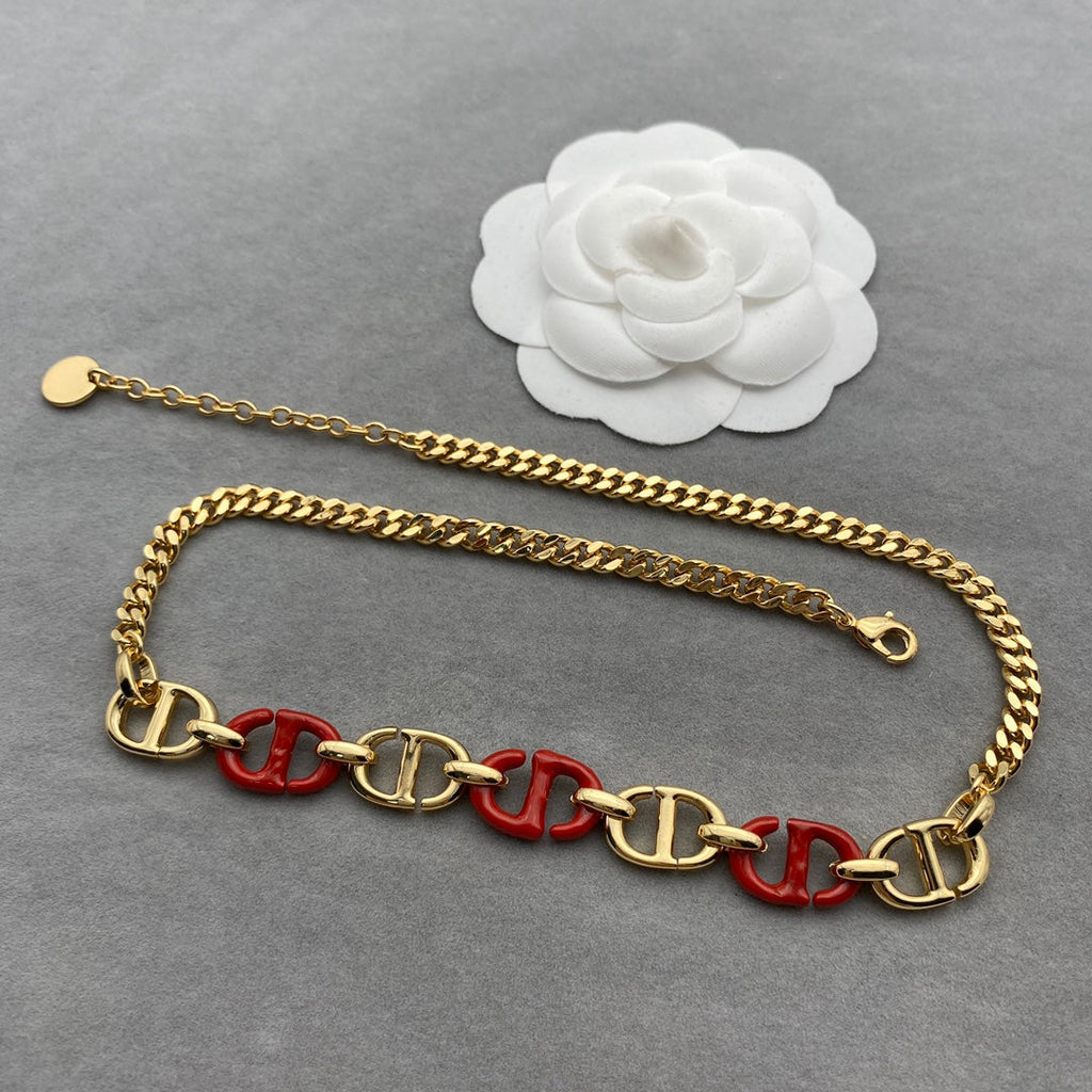 Dior Women CD Navy Necklace Gold-Finish Metal