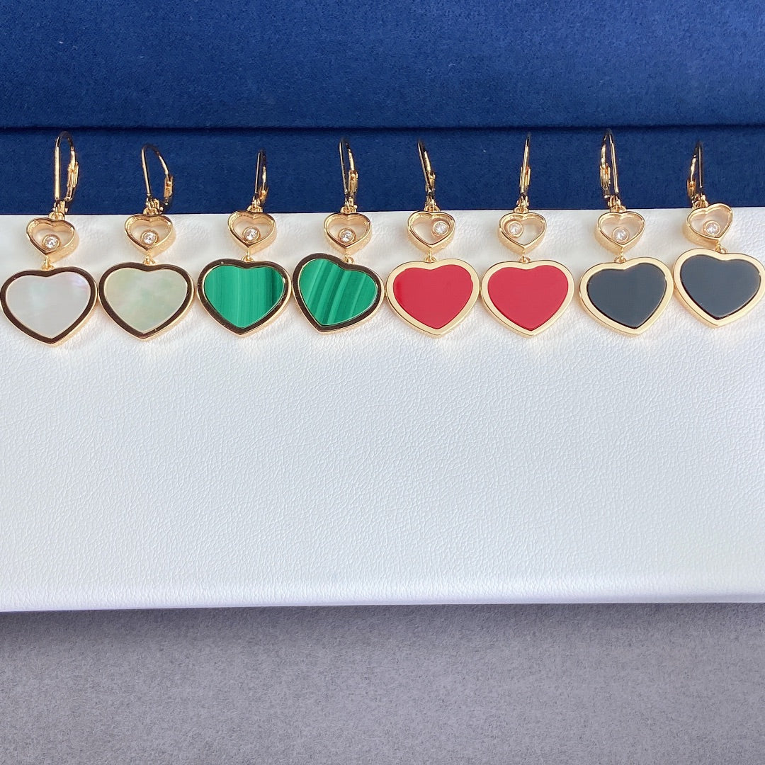 Chopard Happy Heart Earrings Malachite Pink Gold Diamond