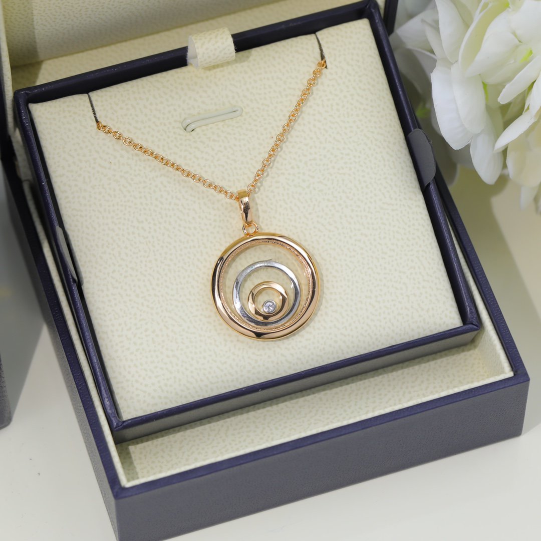 Chopard Happy Heart Necklace Triple Ring Pink Gold 1 Cubic Zirconia
