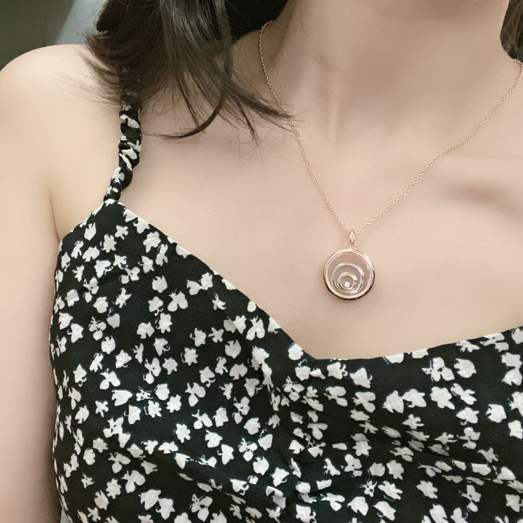 Chopard Happy Heart Necklace Triple Ring Pink Gold 1 Cubic Zirconia